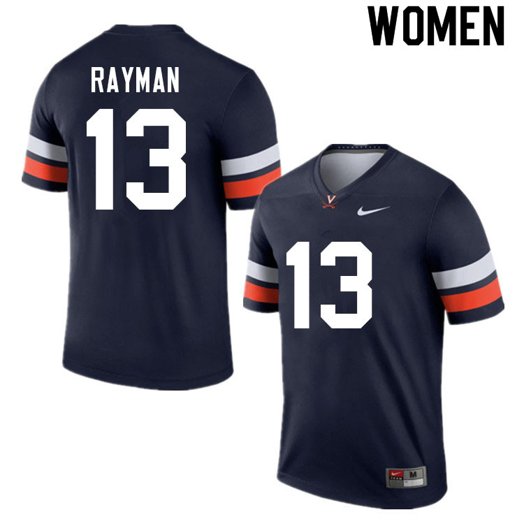 Women #13 Jared Rayman Virginia Cavaliers College Football Jerseys Sale-Navy - Click Image to Close